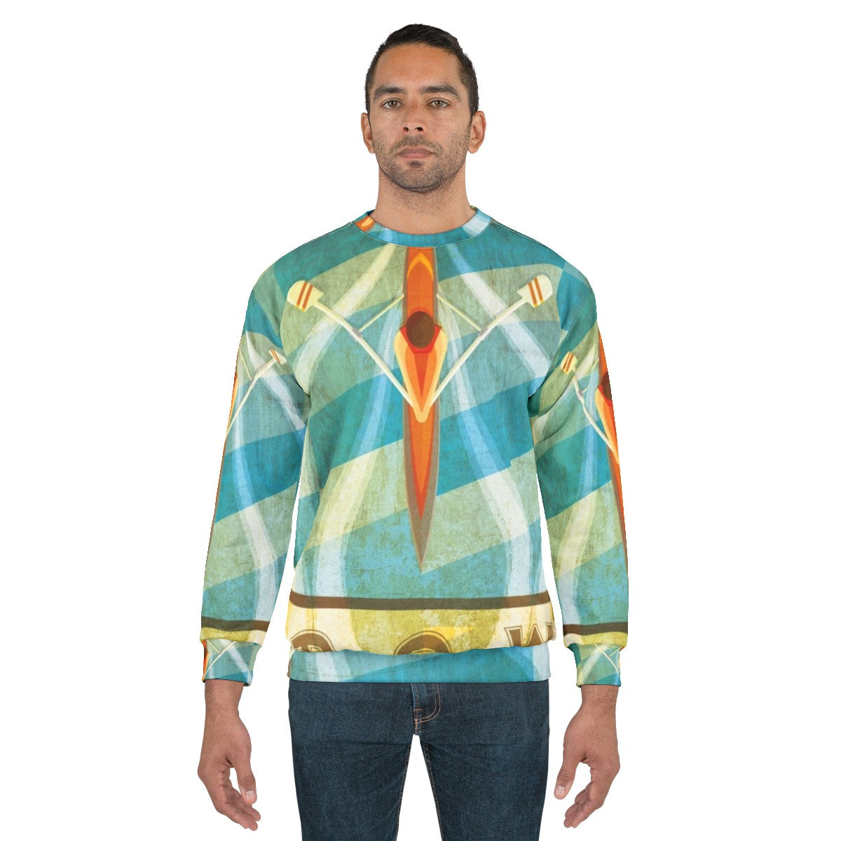 Sculling Sweatshirt with Oarsman and Water Imagery - men