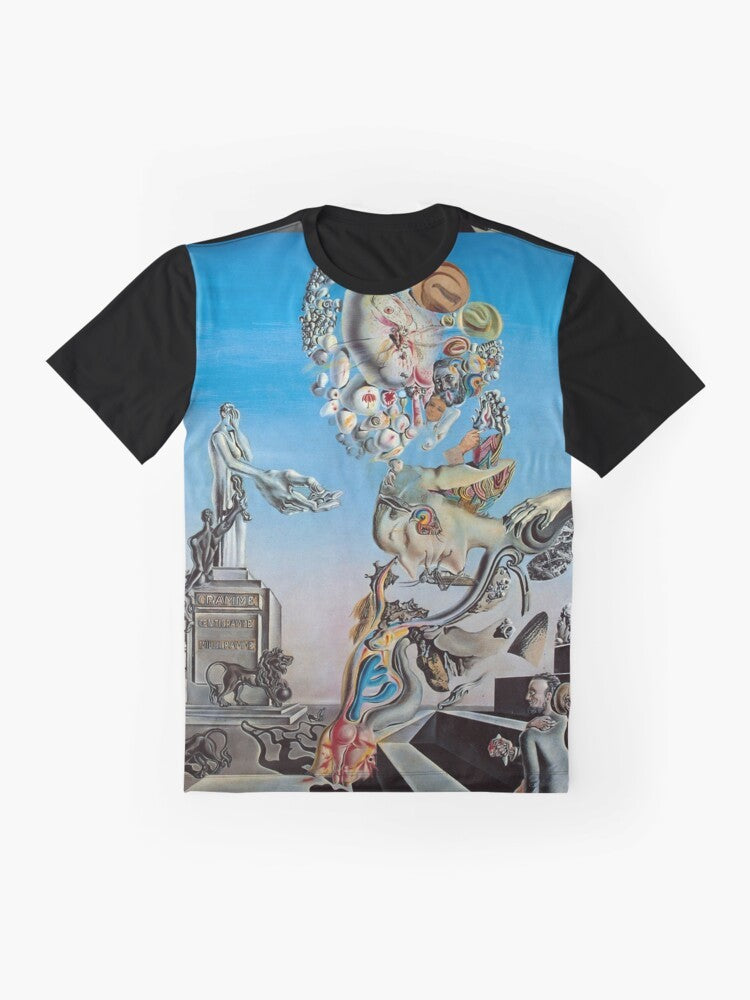 Surreal graphic tee featuring "The Lugubrious Game" artwork by Salvador Dali - Flat lay