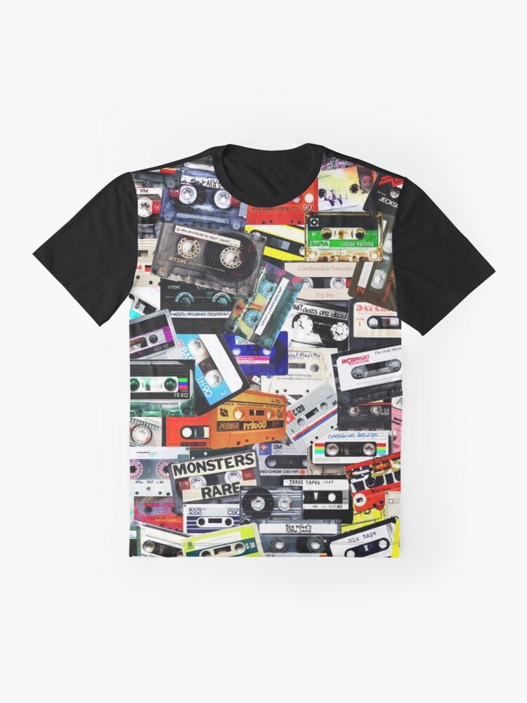 Vintage cassette tape graphic on a t-shirt - Flat lay