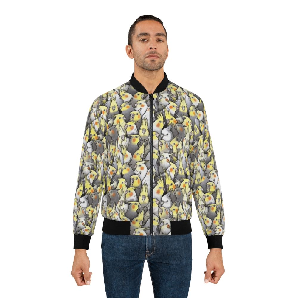 Cockatiel bird printed on a stylish bomber jacket - Lifestyle