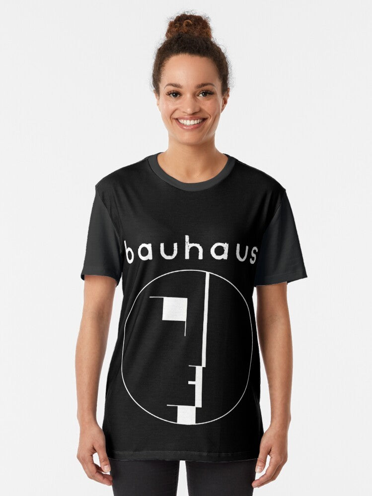 Bauhaus post punk retro graphic t-shirt featuring the iconic Bauhaus band logo and visual elements - Women