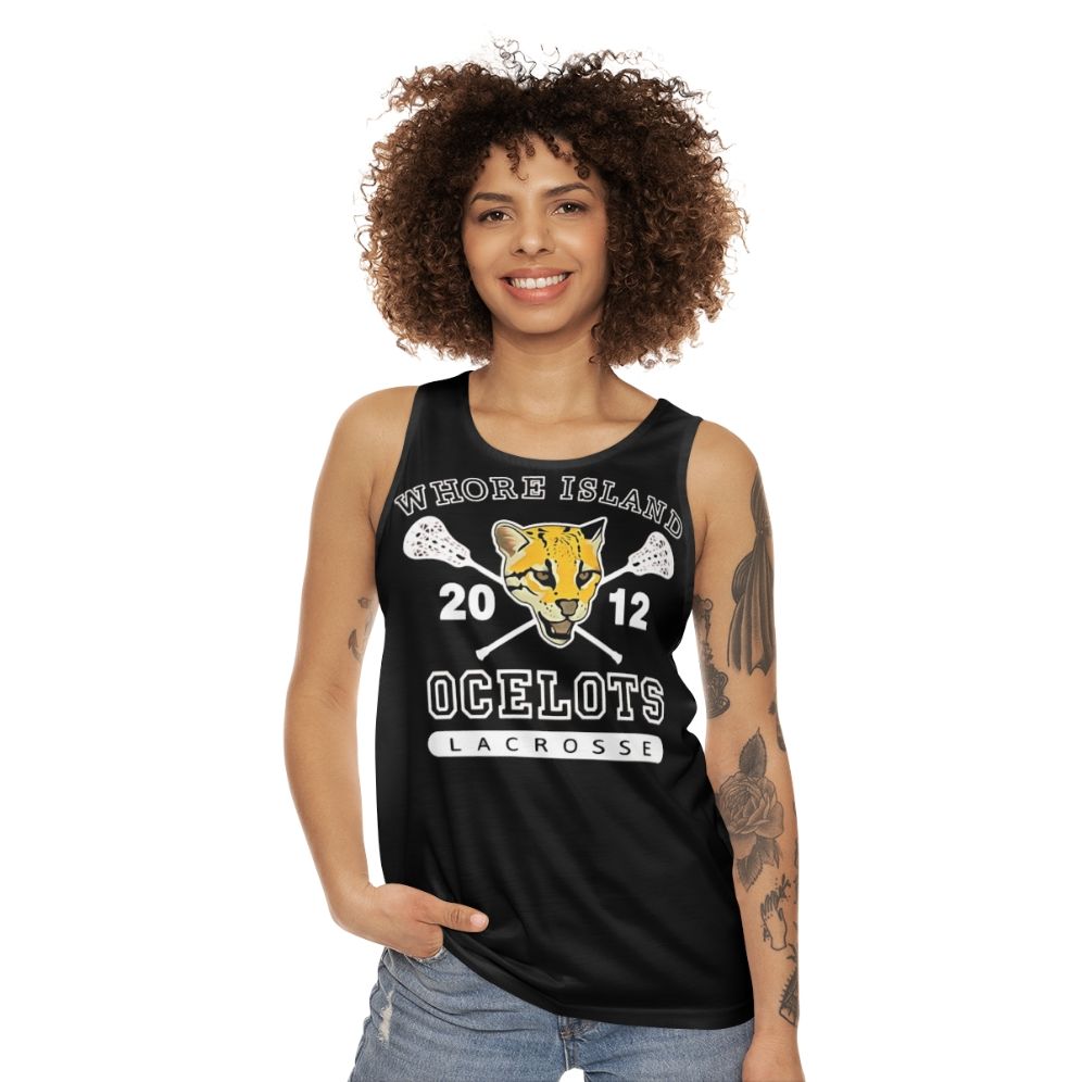 Unisex lacrosse tank top with ocelots design - women