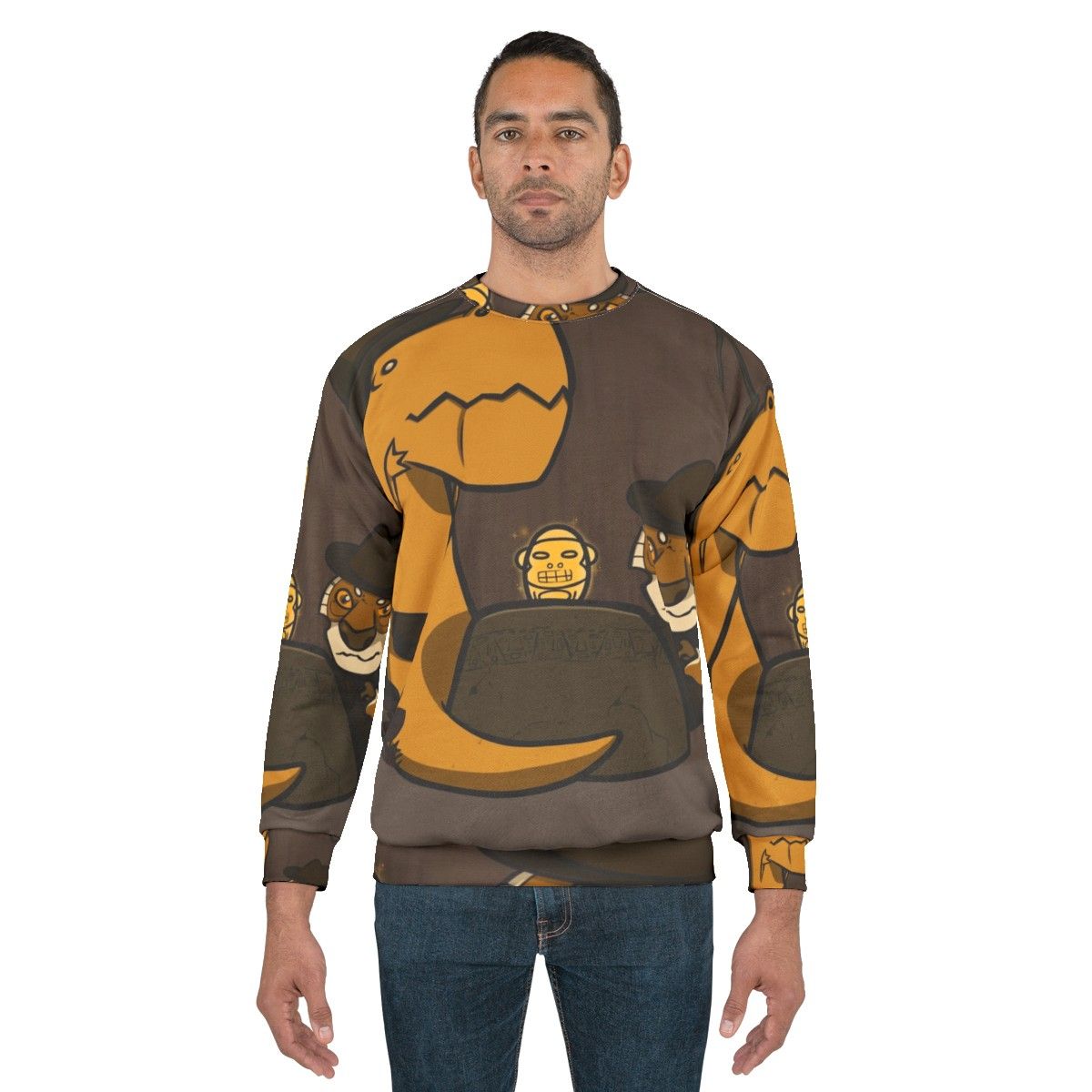 Nervous adventure sweatshirt with dinosaur and tiger in the jungle - men