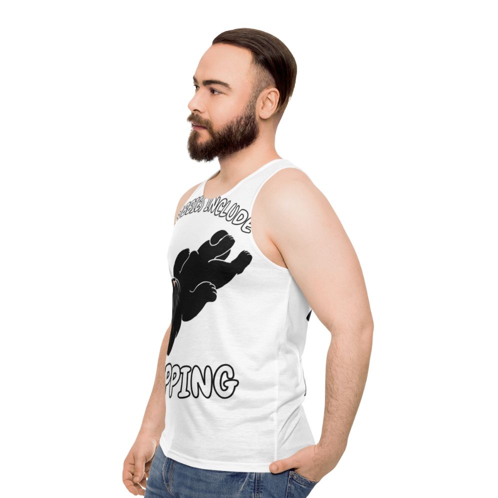 Unisex tank top with a black cat napping graphic - men side