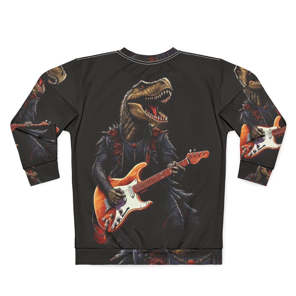 Dinosaur playing guitar illustration on a sweatshirt - Back