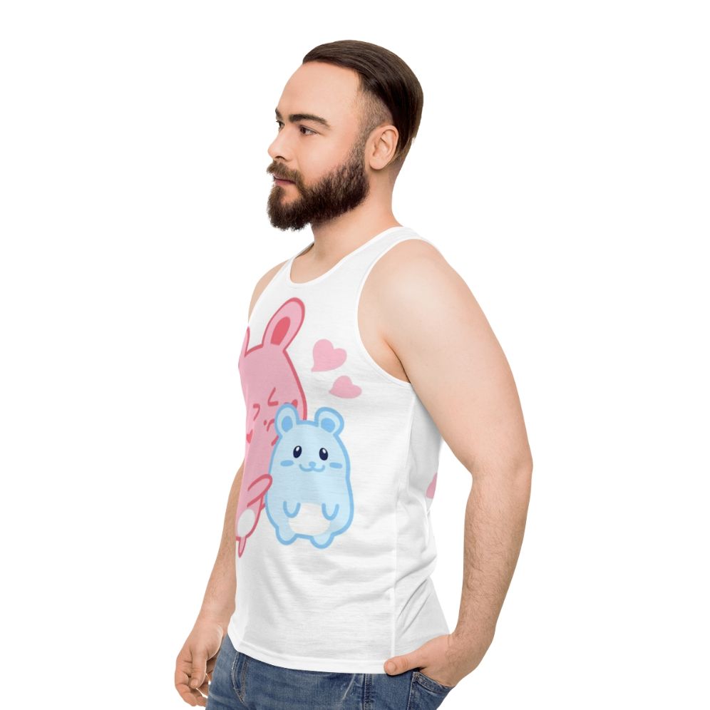 Unisex tank top with cute hamster design and pastel hearts pattern - men side