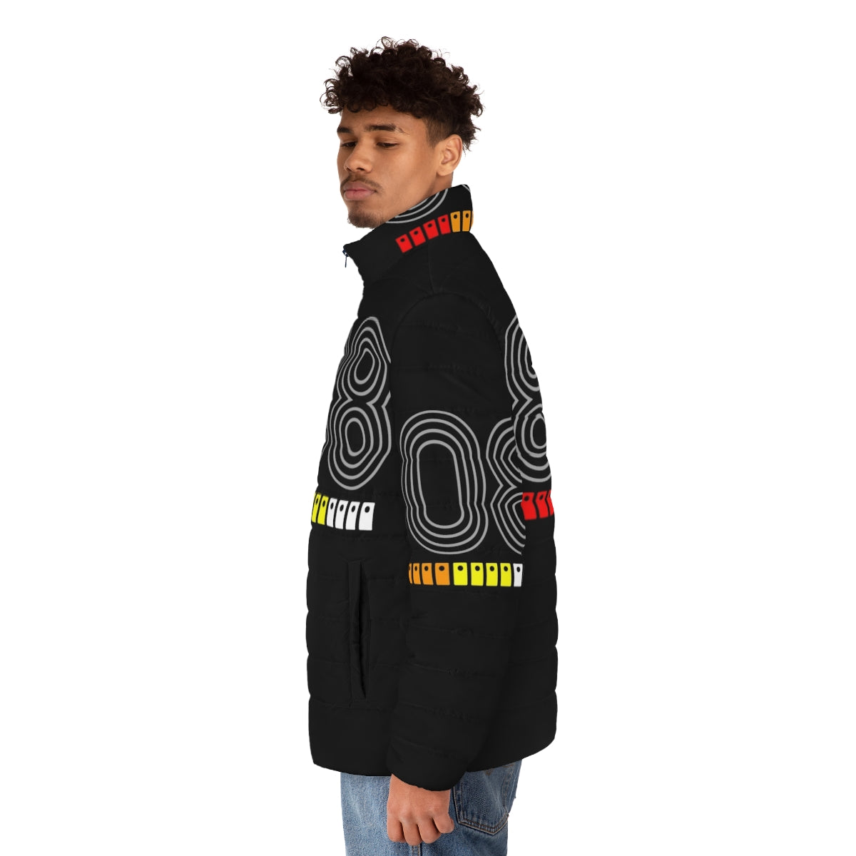 808 puffer jacket with electronic music-inspired design - men side left