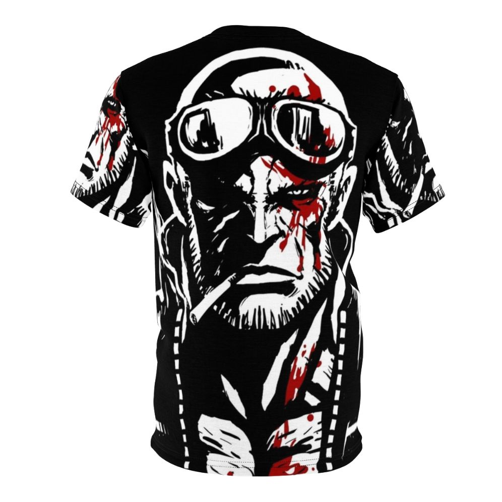 A high-quality t-shirt featuring a stylized design inspired by the dark, gritty world of the Madworld comic book series. - Back