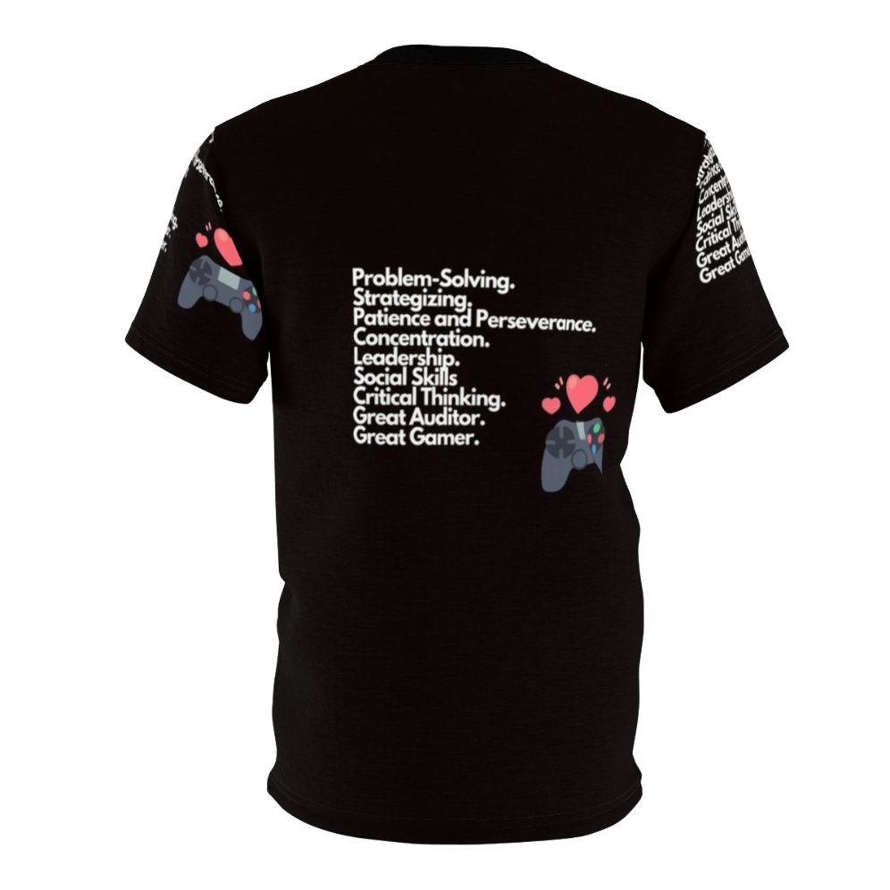 Auditing and Gaming Skills T-shirt featuring an occupations design for bookkeepers, accountants, and gamers - Back