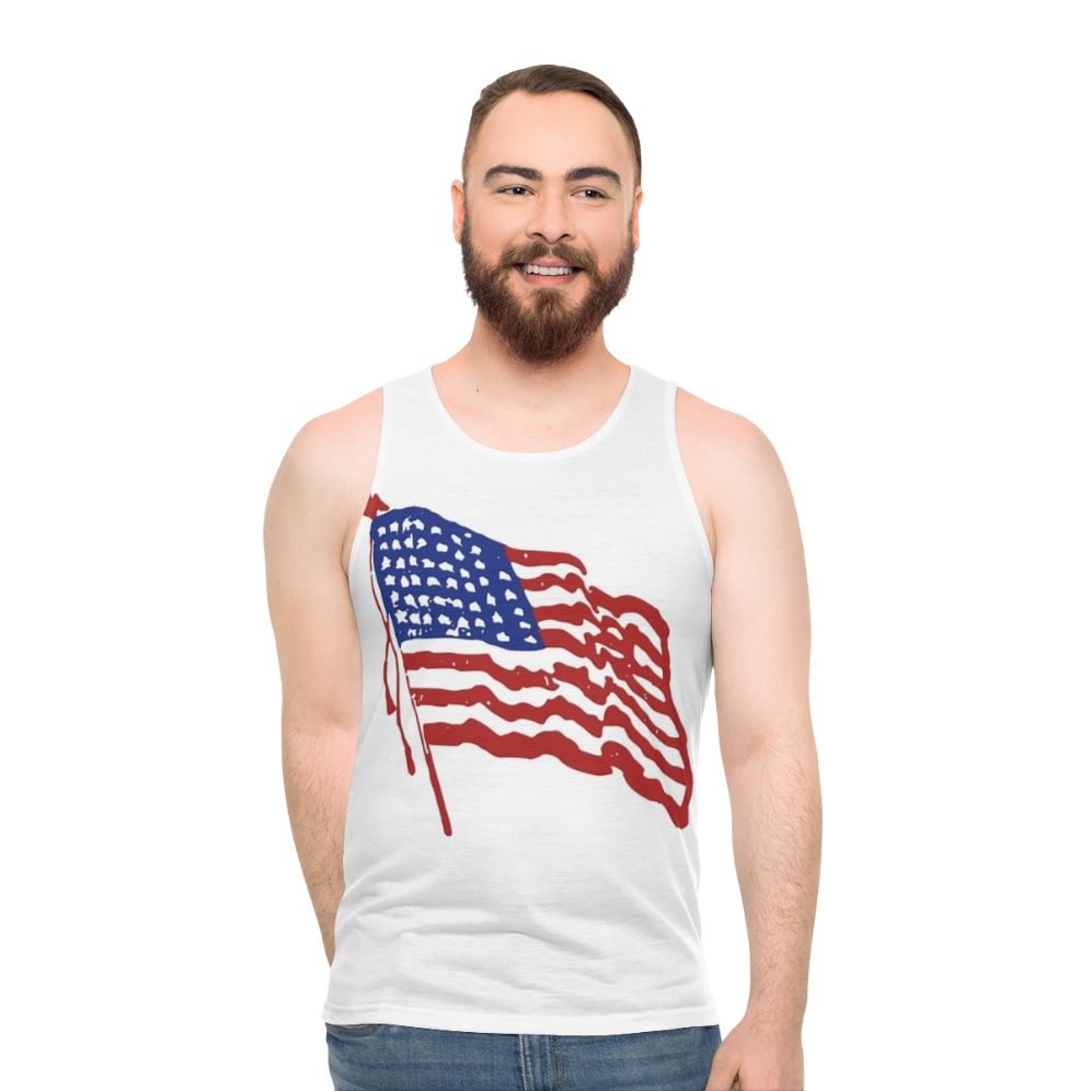 Unisex tank top with waving American flag design - men