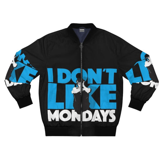 Retro 80s bomber jacket featuring a bold "I Don't Like Mondays" design, perfect for punk and new wave music fans.