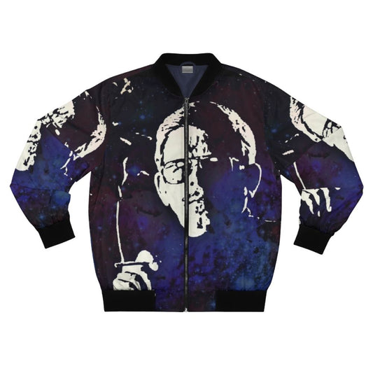 Art Bell inspired bomber jacket with radio and ufo graphics
