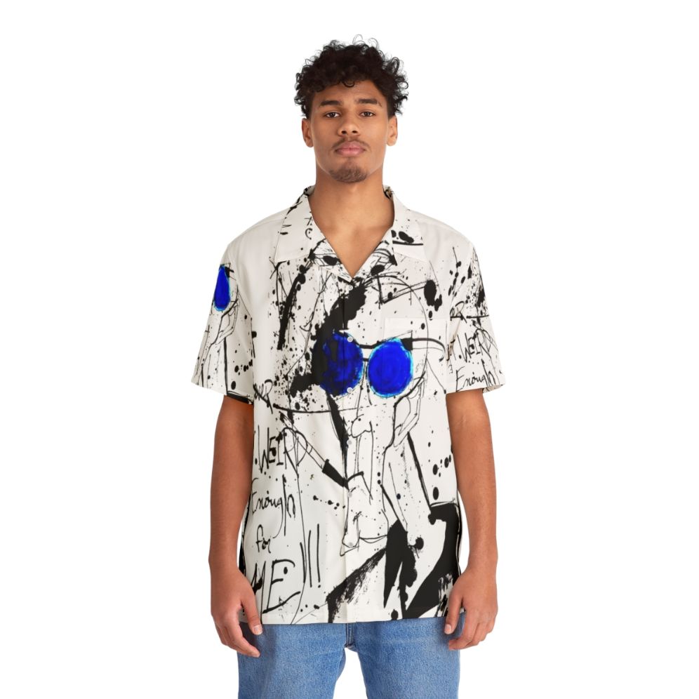 Gonzo-inspired Hawaiian shirt with ink splatter and Ralph Steadman-esque design - People Front