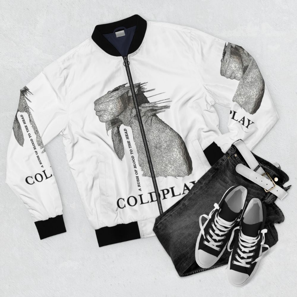 Coldplay Bomber Jacket with Band Logo - Flat lay