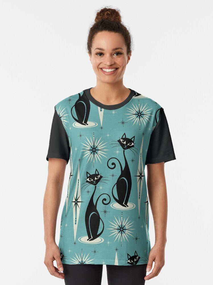 Retro mid century atomic cats graphic t-shirt design - Women