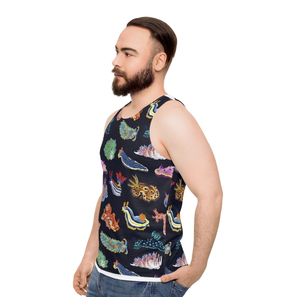 Colorful unisex tank top with nudibranch sea slug design - men side