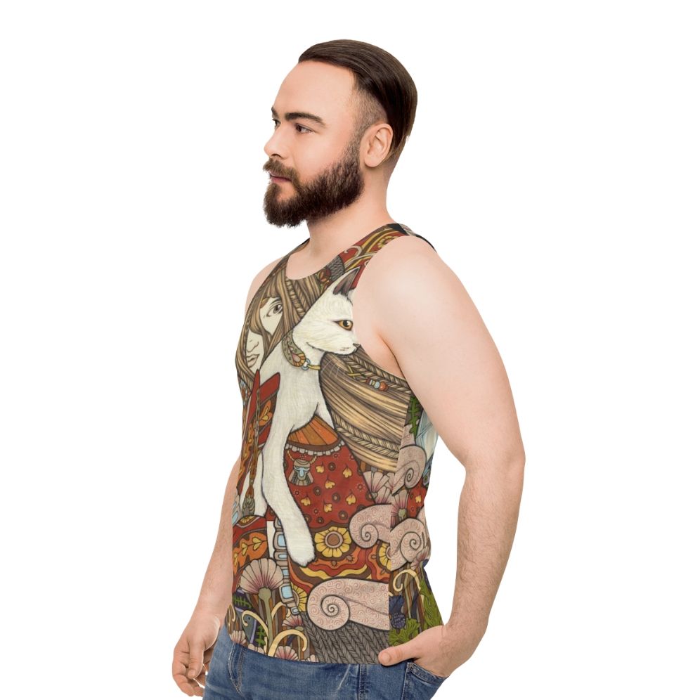 Visionary unisex tank top with mystic tarot-inspired design - men side