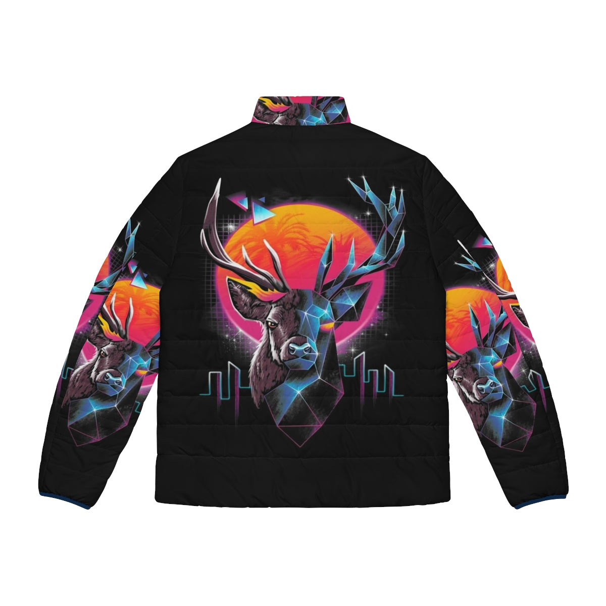 Rad Stag Puffer Jacket with cyberpunk animal print design - Back