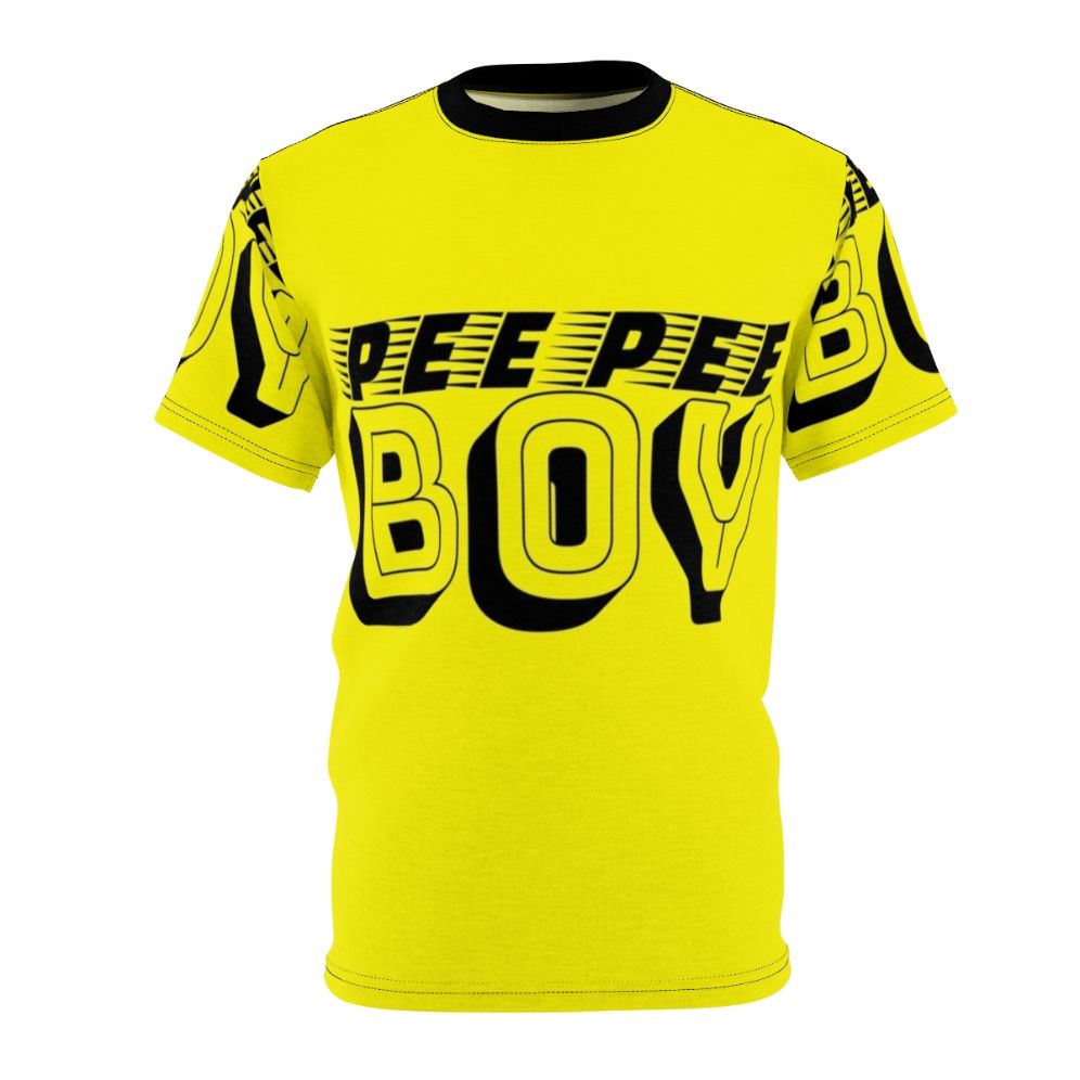 Absurd yellow and black t-shirt with quirky "Pee Pee Boy" typography