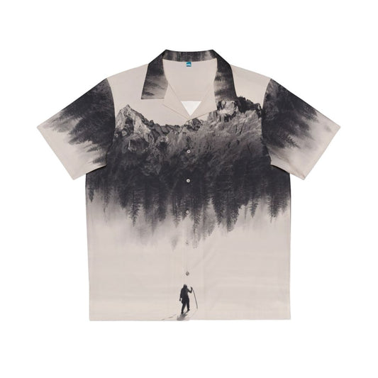 Adventure-Inspired Hawaiian Shirt with Double Exposure Mountain Landscape