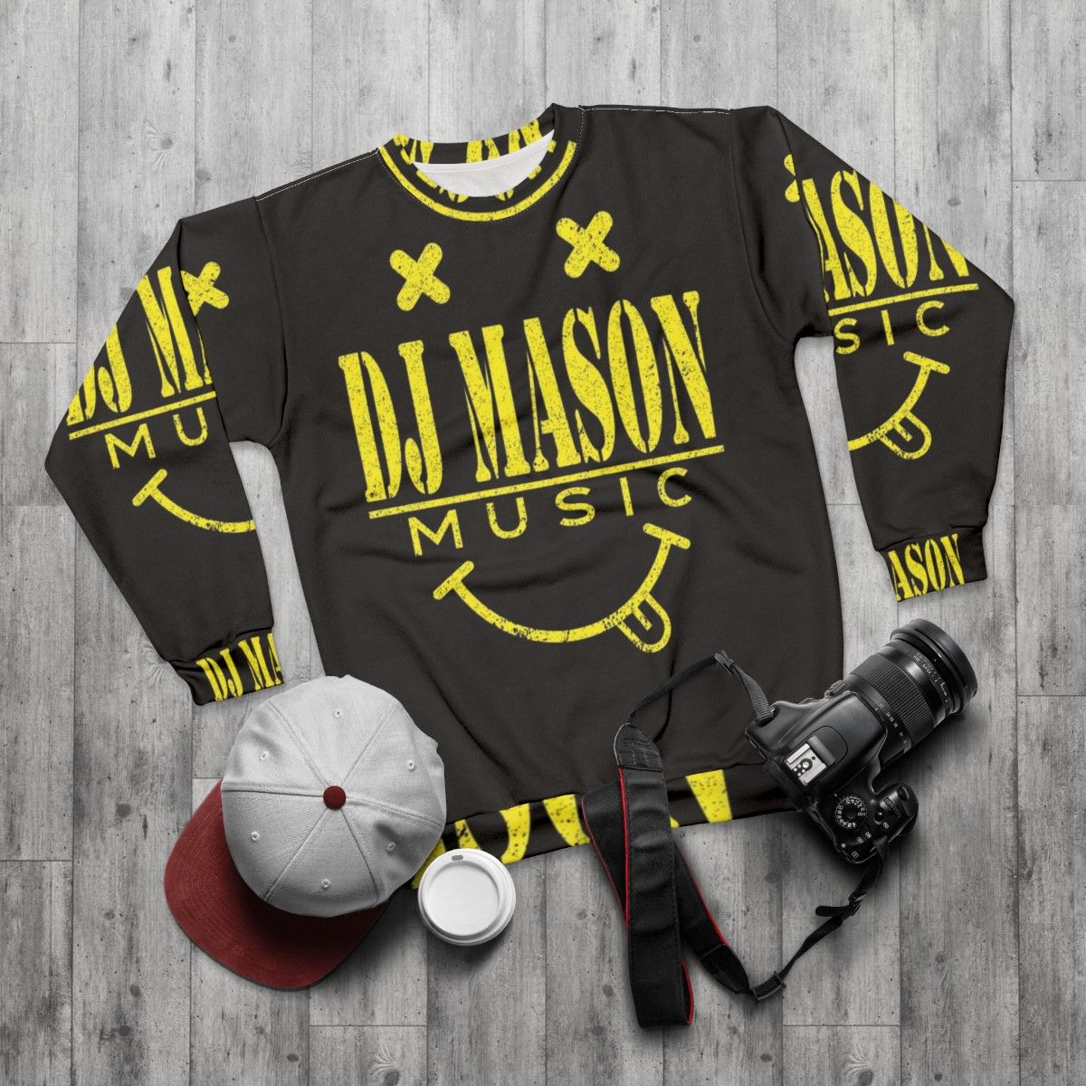 Dj Mason Smiley Face Graphic Sweatshirt - flat lay