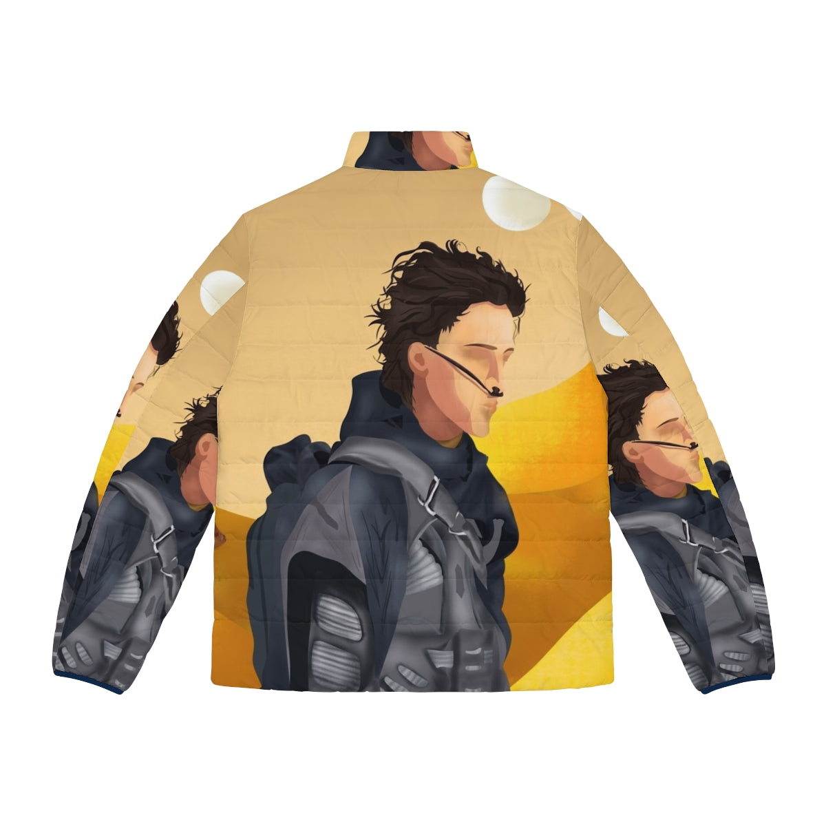 Dune-inspired puffer jacket featuring Paul Atreides and the moons of Arrakis - Back