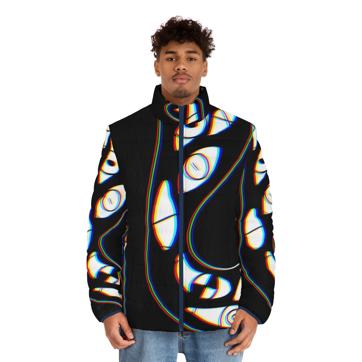 Weirdly specific Glenda puffer jacket with a humorous, quirky design - men front