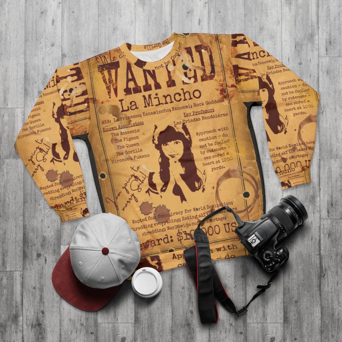 Band Maid La Mincho Wanted Poster Sweatshirt - Anime Inspired Hard Rock Apparel - flat lay