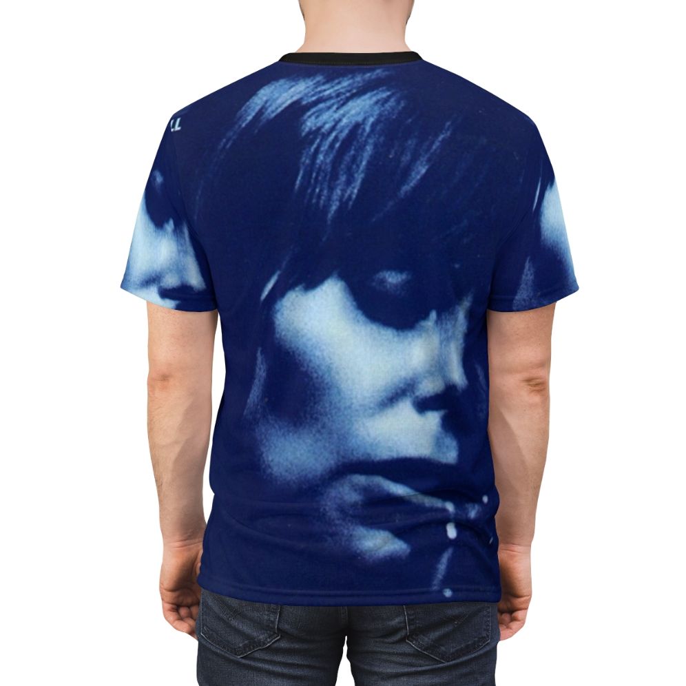 Vintage-style t-shirt featuring Joni Mitchell's iconic "Blue" album artwork - men back