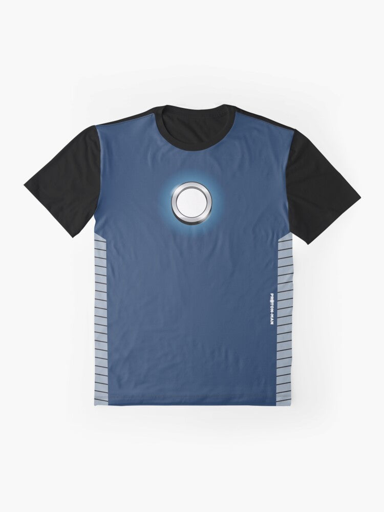 Proton Man superhero costume graphic t-shirt for adults - Flat lay