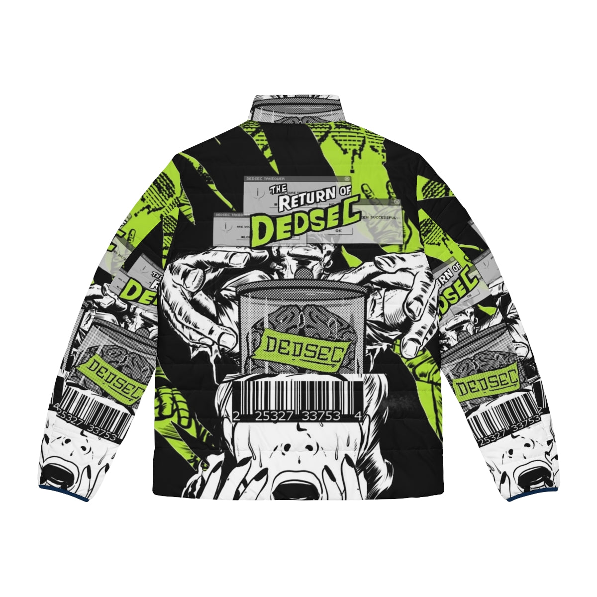 Dedsec logo printed puffer jacket with video game inspired pop art design - Back