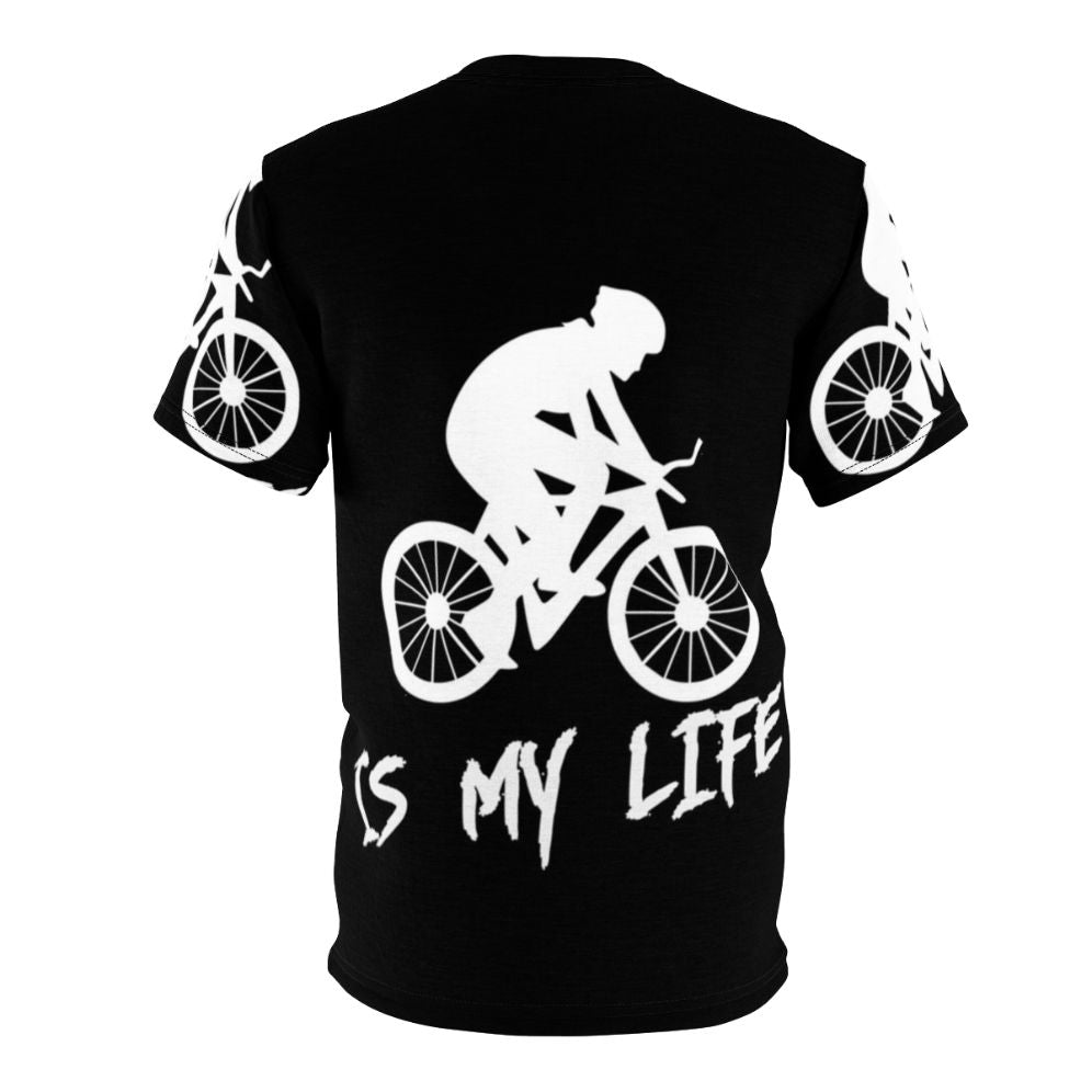 Stylish cycling t-shirt featuring a unique all-over print design for cycling enthusiasts. - Back