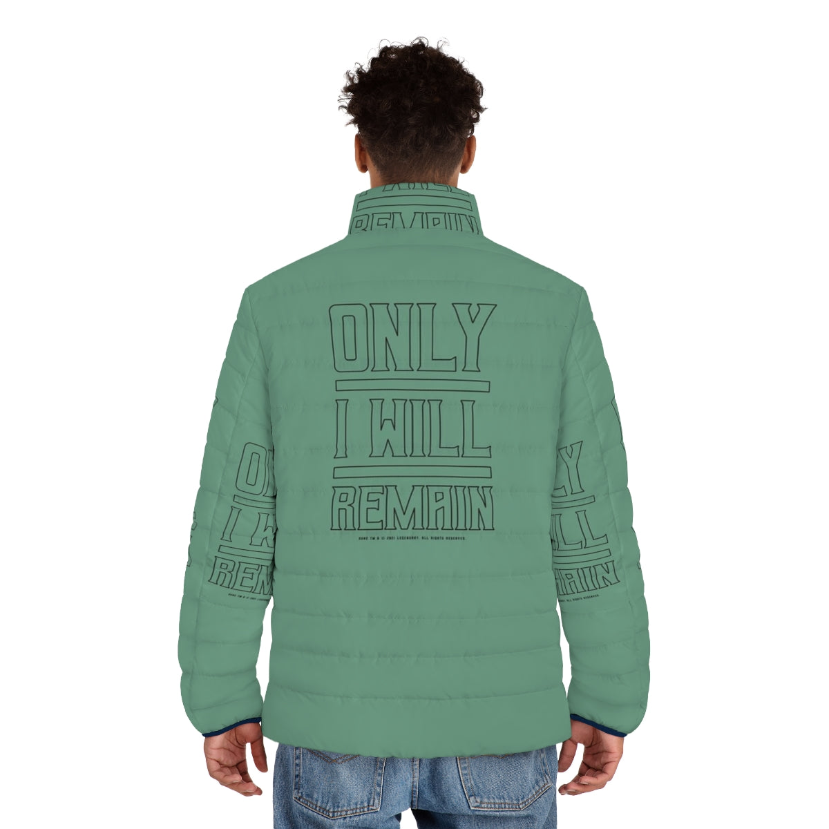 Dune Outline Puffer Jacket with "Only I Will Remain" quote - men back