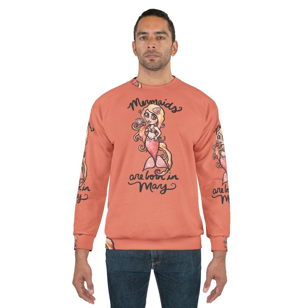 Mermaid sweatshirt with "Mermaids Are Born In May" text - men