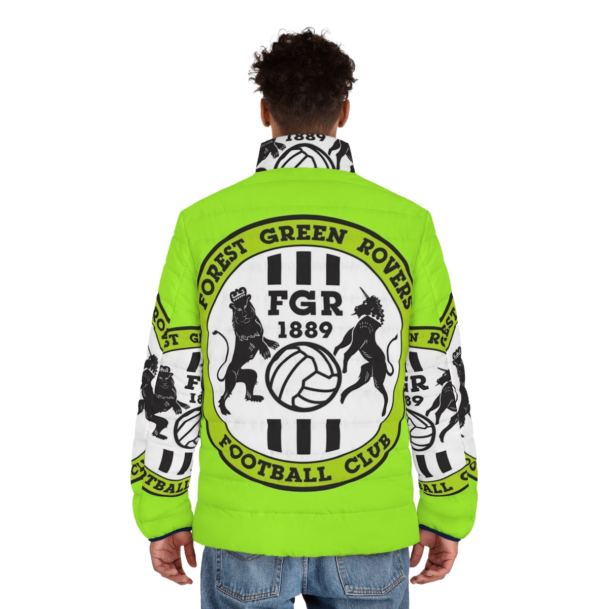 Forest Green Rovers FC Puffer Jacket, Featuring the Club's Iconic Green Color and Crest - men back