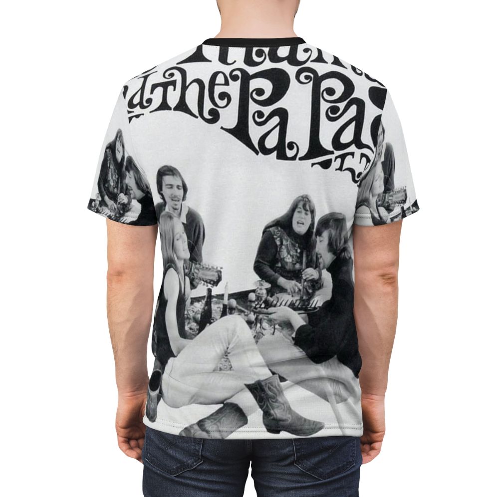 Retro-style graphic t-shirt featuring the iconic logo and name of the 1960s musical group The Mamas and The Papas - men back