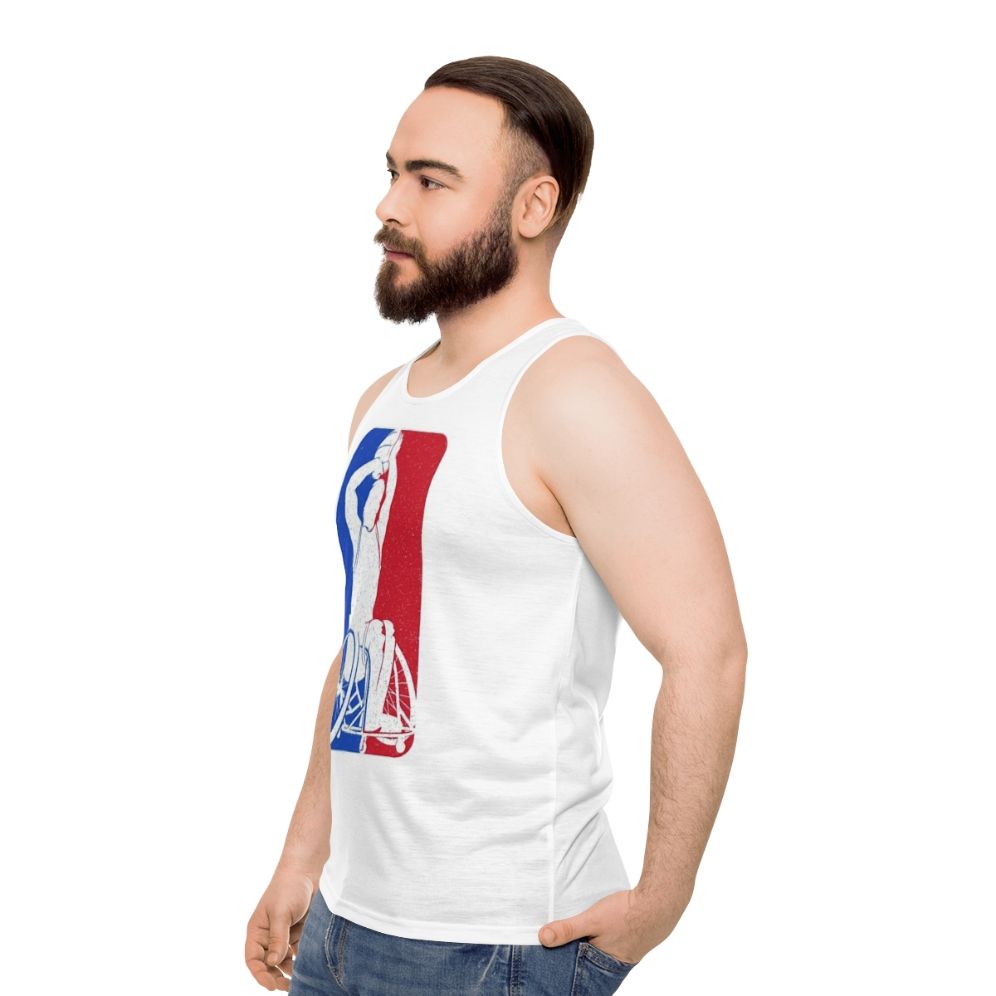 Wheelchair basketball player wearing a unisex sports tank top - men side