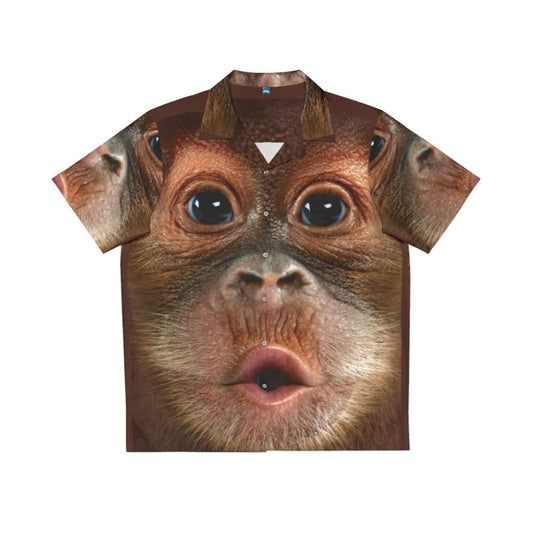 Big face baby orangutan monkey on a realistic hawaiian shirt design