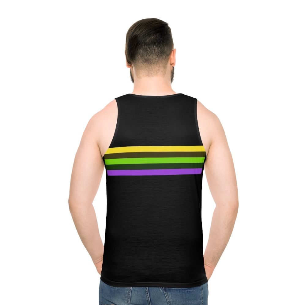 Unisex striped tank top with cat walk model design - men back