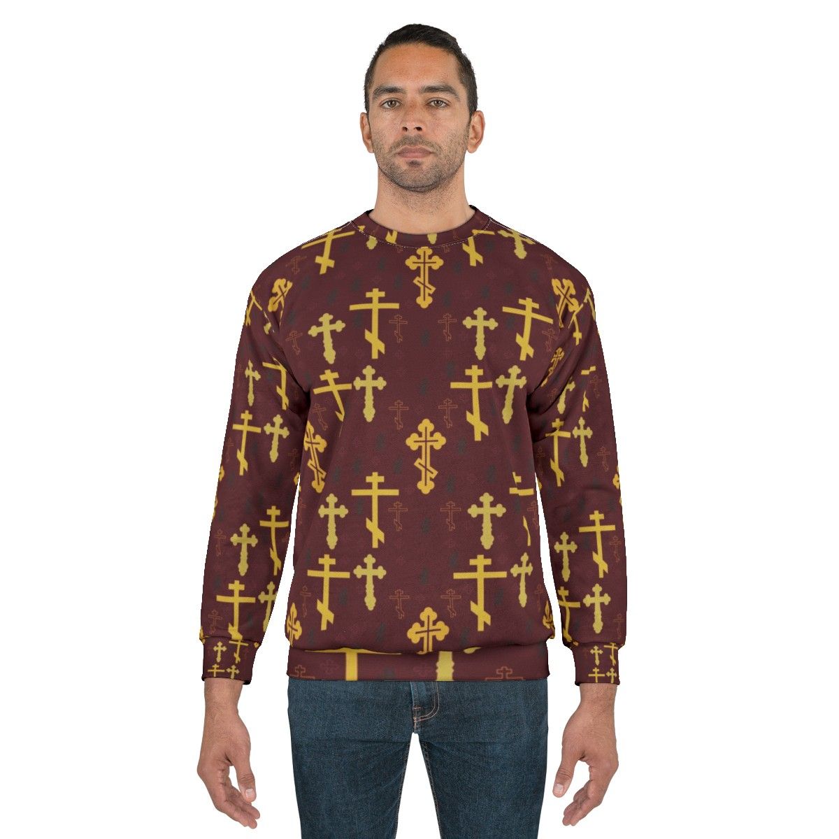 Cross pattern sweatshirt with mosaic design - men