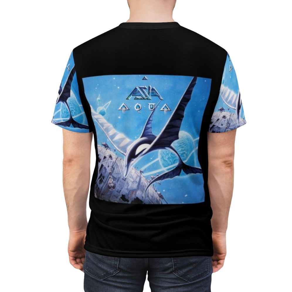 Stylish t-shirt featuring a tribute design inspired by the album covers of the legendary band Asia. - men back