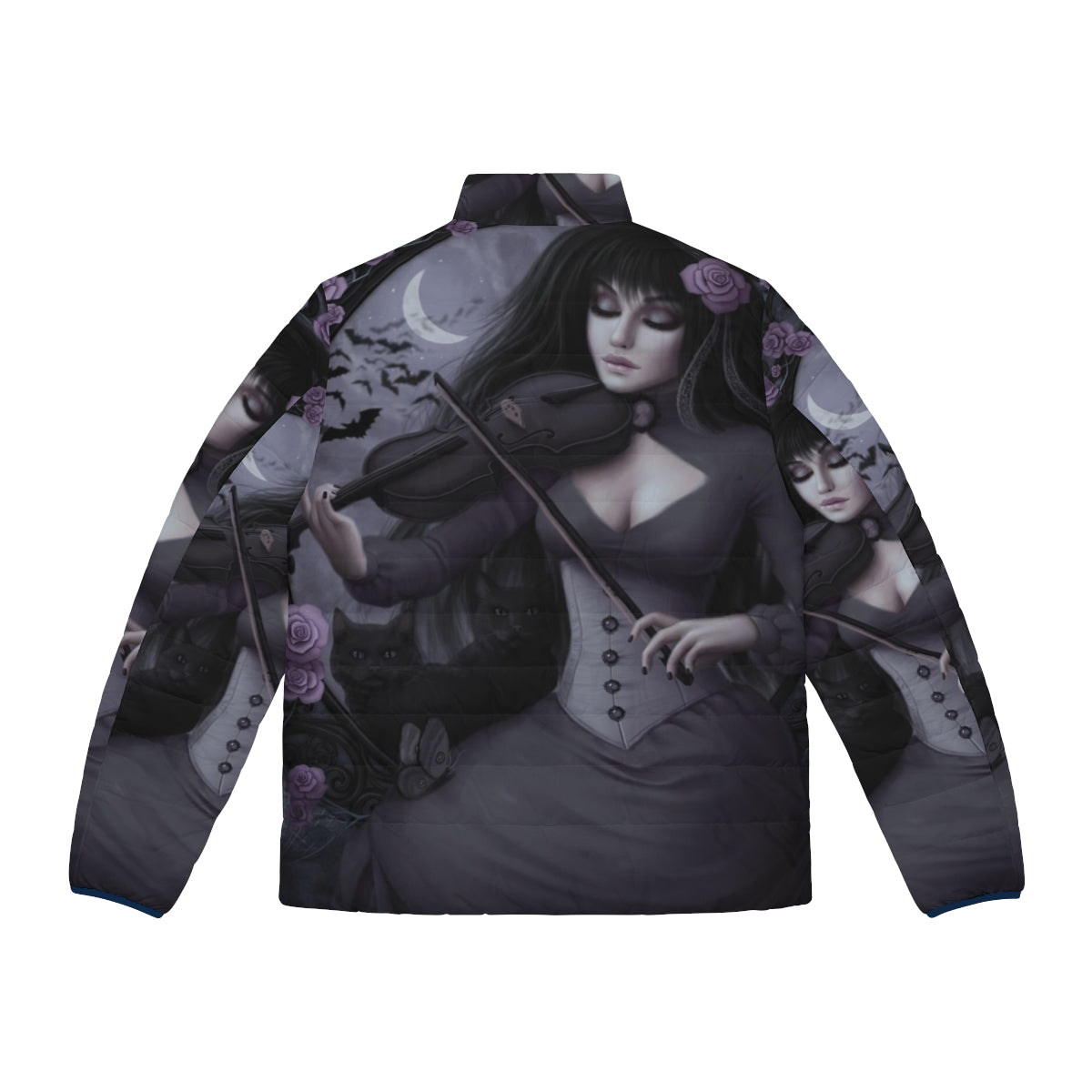 Nocturne Puffer Jacket - Gothic fantasy-inspired outerwear with dark floral motifs - Back