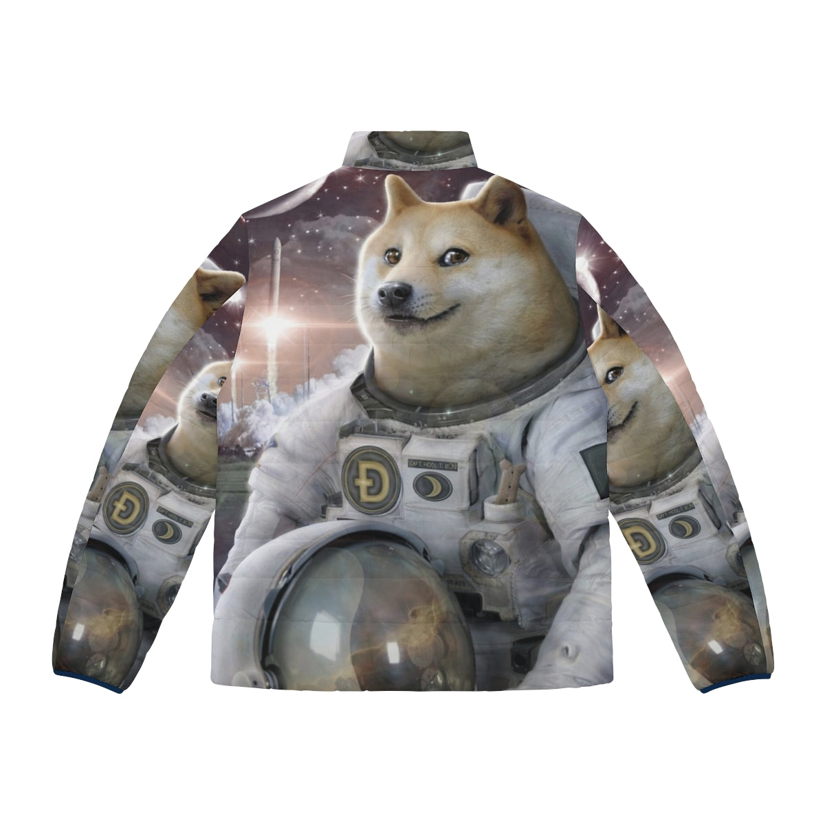 Doge astronaut puffer jacket with galaxy and space motifs - Back