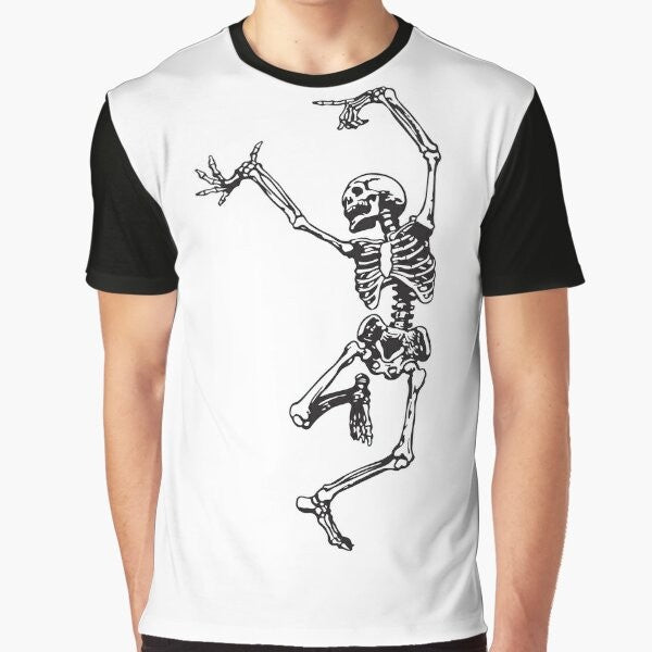 Vintage-style graphic t-shirt featuring a skull design with occult and magical elements.