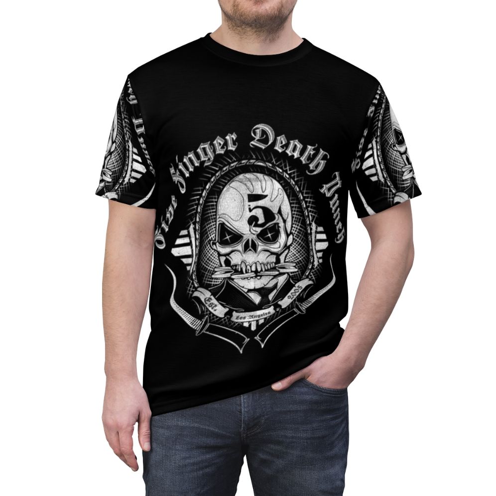 Music-inspired martial arts t-shirt with iconic imagery - men front