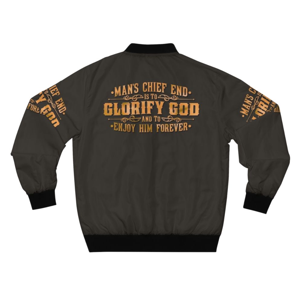 Reformed Theology Westminster Catechism Answer #1 Christian Bomber Jacket - Back