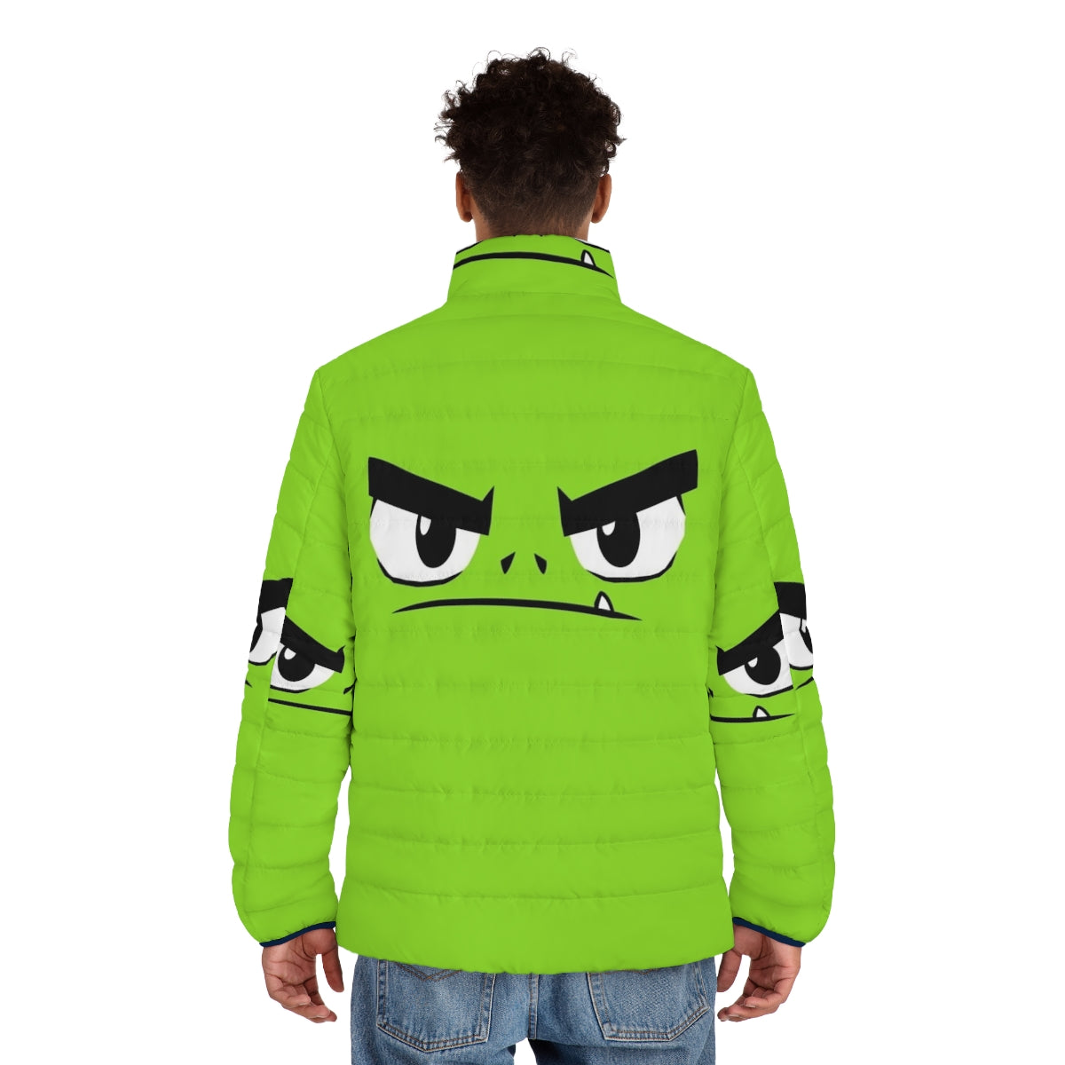 Beast Boy-inspired puffer jacket with a fierce, green monster design - men back