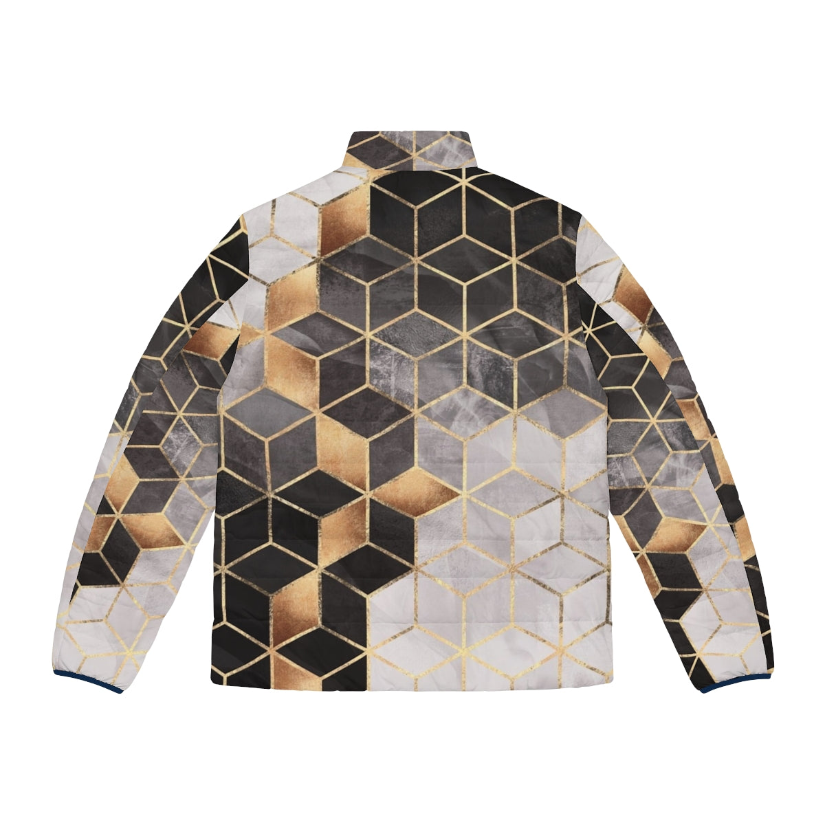 A puffer jacket with a modern geometric cubic pattern design - Back