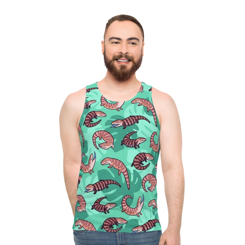 Blue tongue skink cartoon design on unisex tank top - men