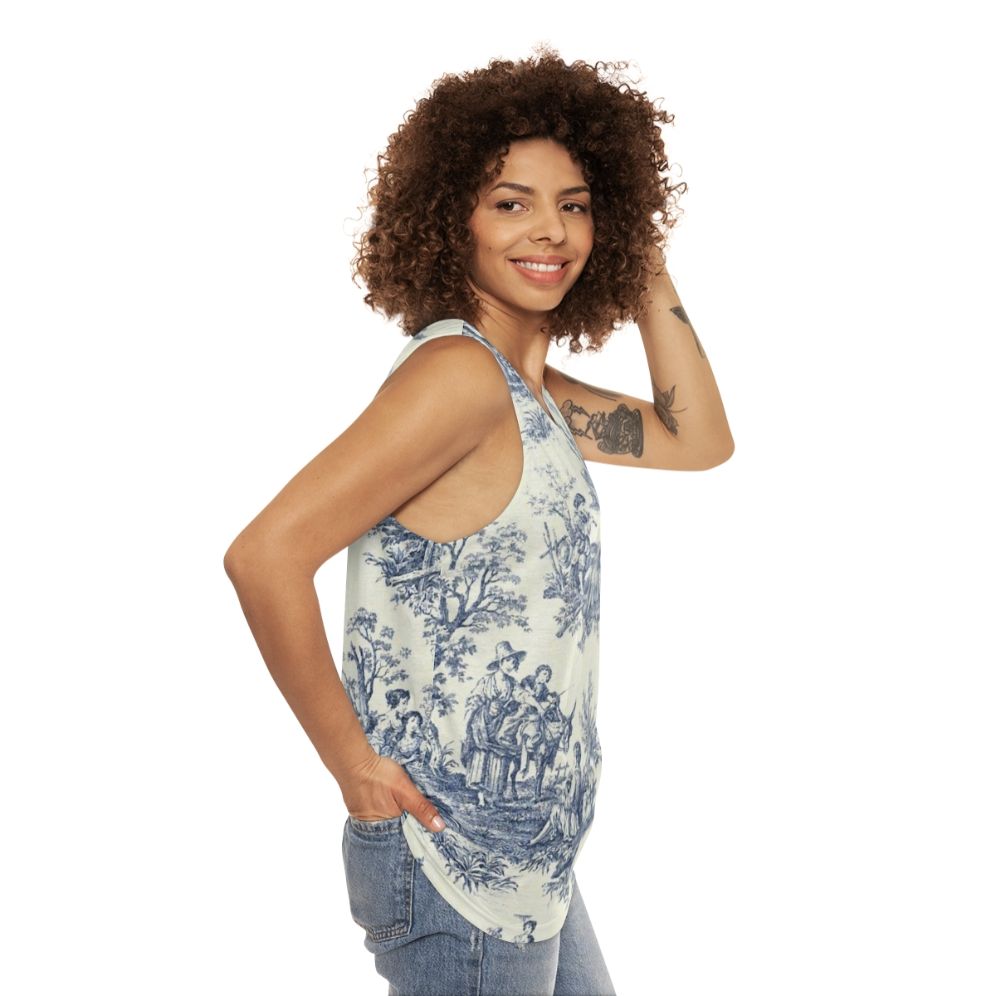 Powder blue French toile vintage floral designs unisex tank top - women side